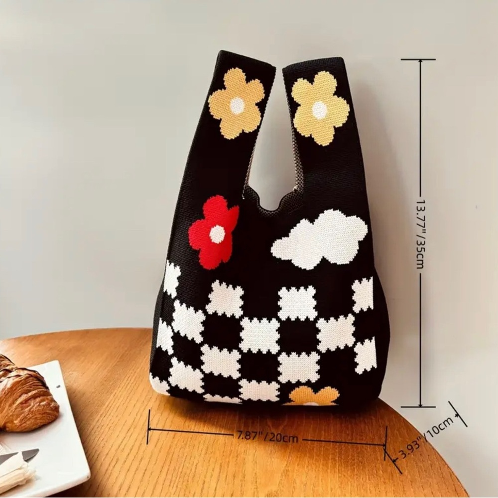 Boho Bold Bright Mod Flower Checkerboard Girl's Small Satchel Lightweight Bag